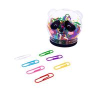 Plus Office - 150 Clips de Colores en Caja con Diseño de Panda, Bote Transparente de Clips Metálicos de 28mm, Surtido de Clips para Oficina y Material Escolar en 7 Colores (Clips)