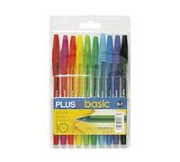 Plus Office - Bolígrafos PLUS Basic Pack de 10 Bolígrafos con Capuchón, Tinta fluida Viscosa, Óptimo para uso de oficina, casa y escolar, Colores Surtidos, y Trazo de 0,7 mm (10 bolígrafos)