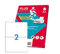 Plus Office - Etiquetas Autoadhesivas Blancas Para Imprimir, Pack De 100 Hojas Pegatinas Adhesivas De Papel En Hojas A4 Para Impresora Inkjet, Láser Y Fotocopiadoras, 2 Etiquetas Por Hoja (210x148mm)