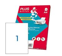 Plus Office - Etiquetas Autoadhesivas Blancas Para Imprimir, Pack De 100 Hojas Pegatinas Adhesivas De Papel En Hojas A4 Para Impresora Inkjet, Láser Y Fotocopiadoras, 1 Etiquetas Por Hoja (210x297mm)