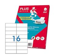 Plus Office - Etiquetas Autoadhesivas Blancas Para Imprimir, Pack De 100 Hojas Pegatinas Adhesivas De Papel En Hojas A4 Para Impresora Inkjet, Láser Y Fotocopiadoras, 16 Etiquetas Por Hoja (105x37mm)