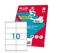 Plus Office - Etiquetas Autoadhesivas Blancas Para Imprimir, Pack De 100 Hojas Pegatinas Adhesivas De Papel En Hojas A4 Para Impresora Inkjet, Láser Y Fotocopiadoras, 10 Etiquetas Por Hoja (105x57mm)
