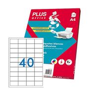 Plus Office - Etiquetas Autoadhesivas Blancas Para Imprimir, Pack De 100 Hojas Pegatinas Adhesivas De Papel En Hojas A4 Para Impresora Inkjet, Láser Y Fotocopiadoras, 40 Etiquetas Por Hoja (48,5x25mm)