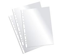 Plus Office - Fundas multitaladro de polipropileno 100% reciclable, fundas para documentos de gran apertura, lomo reforzado. 200 unidades. (Transparente - Cristal, Folio - 40 micras)