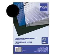 Plus Office - Portadas para Encuadernar de Polipropileno, 500 micras, Pack de 100 unidades, Cubiertas de Encuadernación de Plástico Color Negro Opaco, Formato A4