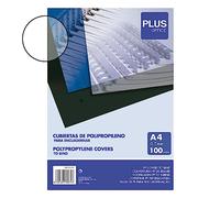 Plus Office - Portadas para Encuadernar de Polipropileno, 500 micras, Pack de 100 unidades, Cubiertas de Encuadernación de Plástico Color Transparente, Formato A4