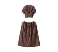Plus-Size Adjustable Quick-Dry Shower Cap & Bath Wrap Set, Soft Absorbent Towel Wrap with Secure Closure (Coffee,XL)