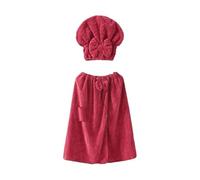 Plus-Size Adjustable Quick-Dry Shower Cap & Bath Wrap Set, Soft Absorbent Towel Wrap with Secure Closure (Red,L)