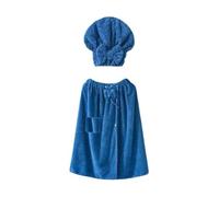 Plus-Size Adjustable Quick-Dry Shower Cap & Bath Wrap Set, Soft Absorbent Towel Wrap with Secure Closure (Blue,L)