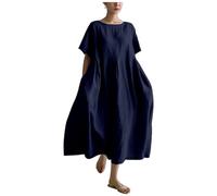 Plus Size Art Dress for Women 2024 Stripe Soft Oversized Crewneck Ruffle Hem Solid Summer Dresses (XXL,11)