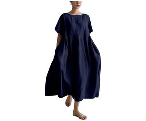Plus Size Art Dress for Women 2024 Stripe Soft Oversized Crewneck Ruffle Hem Solid Summer Dresses (XXL,11)