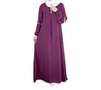 Plus Size Linen Dress for Women Long Sleeve V Neck Casual Loose Fit Maxi Dress with Pockets Vintage Kaftans Muslim Dresses for Autumn & Spring Holiday Sundress Going out Daily Dresses