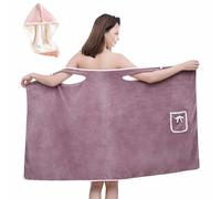 Plus Size Women's Wearable Shower Skirt,Soft Quick-Drying Bathtub Shower Dress,Adjustable Coral Fleece Bath Wrap Dress,with Snaps and Pocket,Highly Absorbent,for Home Spa Sauna Beach(Gris rosa,L)