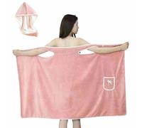 Plus Size Women's Wearable Shower Skirt,Soft Quick-Drying Bathtub Shower Dress,Adjustable Coral Fleece Bath Wrap Dress,with Snaps and Pocket,Highly Absorbent,for Home Spa Sauna Beach(Rosa claro,S)