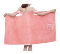 Plus Size Women's Wearable Shower Skirt Wearable Towels for Women with 2-Button Design Water Absorption,with Straps Bath Skirt (Pink,Large)