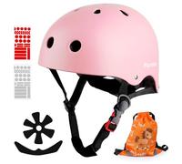 Plusawa - Casco Infantil Certificado EN1078 CE, Casco de Bicicleta para niños, Barbilla Ajustable, Reflectante - Bicicleta, Patines - Incluye Pegatinas 3D + Bolsa (Rosa, M) (Rosa, S)