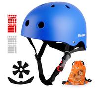 Plusawa - Casco Infantil Certificado EN1078 CE, Casco de Bicicleta para niños, Barbilla Ajustable, Reflectante - Bicicleta, Patines - Incluye Pegatinas 3D + Bolsa (Rosa, M) (Azul, XS)