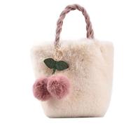Plush Bag - Faux Furs Shoulder Purse, Cherry Embroidery Handbag, Ultra Soft Finish, Adjustable Strap Security Attachment, Compact Fashion Accessory, Perfect for Daily Use