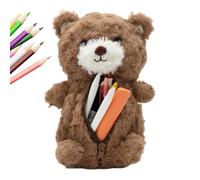 Plush Bear Pencil Case - Large Capacity Stationery Pouch | Cute Back To Sch | 9.06x3.54x2.76 Inch Size, Soft Plush Material, Lightweight 80g Build, Secure Zipper Closure, Holds Pens & Makeup Brushes For