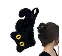 Plush Black Cat Hair Claw - Cute Cartoon Animal Clip | Soft Acrylic Jaw Cla | Cat for Women Girls Adults Kids Daily Party Cosplay Halloween Christmas Birthday Carnival School Office Travel