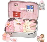 Plush Bunny Mini Pocket Tin, Easter Mini Plush Bunny Toy Set in Tin Box, Cute Pocket Rabbits, Portable Bunny Playset, Decorative Easter Basket Stuffers (rojo)