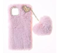 Plush Case para Blackview A96 Funda de Silicona Bumper Fluffy Fur Protección Back Case Bonita Love Funda de Fluffy Fur con Diamantes de Purpurina Shockproof Carcasa para Blackview A96,Rosado
