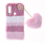 Plush Case para Honor 8X Funda de Silicona Bumper Fluffy Fur TPU Case Bonita LOVE Decoration Funda de Fluffy con Diamantes de Purpurina Shockproof Carcasa para Honor 8X,Honor View 10 Lite,Collage rosa