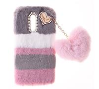 Plush Case para LG G7 ThinQ Funda de Silicona Bumper Fluffy Fur TPU Protección Bumper Case Bonita LOVE Funda de Fluffy con Diamantes de Purpurina Shockproof Carcasa para LG G7 ThinQ,Collage Gris