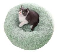 Plush Cat Bed for Small Medium Dogs and Pets Round Fluffy Donut Cuddler Improved Sleep Anti-Slip Base Machine Washable Black 70cm (Green 60cm)