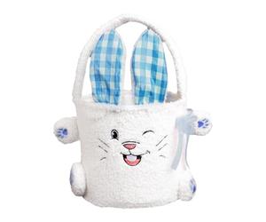 Plush Easter Bunny Basket, Easter Egg Hunt Bunny Basket, Soft Easter Basket Bags, Rabbit Themed Easters Egg Bucket 22x20cm for Present, Event Decoration, Indoor, Outdoor, Pink, Blue Color