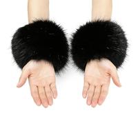 Plush FÍuffy Faux Fox 35 x 14 cm - Peludo de juguete | Luxury Faux ur Wristband Plush Arm Sleeve Winter Warmers Soft Stylish Cózy Fashion Accessory | Outdoor Cold Weather Use, Negro , Se référer au