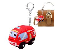 Plush Keychain, Fire Truck Stuffed Vehicle Toy, 3.54x2.76x2.36inches, Soft Educational Doll, Lightweight Clip-On Design, Child-Safe Materials, for Kids Backpack, Handbag, Purse, Wallet, Travel