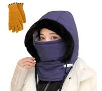 Plush-Lined Thickened Thermal Hat with Face Mask for Men and Women,3 in 1Balaclava Windproof Winter Face Ski Mask (Navy Blue)