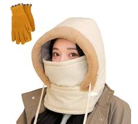 Plush-Lined Thickened Thermal Hat with Face Mask for Men and Women,3 in 1Balaclava Windproof Winter Face Ski Mask (White)