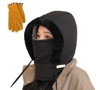 Plush-Lined Thickened Thermal Hat with Face Mask for Men and Women,3 in 1Balaclava Windproof Winter Face Ski Mask (Black)