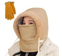Plush-Lined Thickened Thermal Hat with Face Mask for Men and Women,3 in 1Balaclava Windproof Winter Face Ski Mask (Khaki)