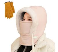 Plush-Lined Thickened Thermal Hat with Face Mask for Men and Women,3 in 1Balaclava Windproof Winter Face Ski Mask (Pink)