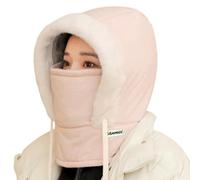 Plush-Lined Thickened Thermal Hat with Face Mask for Men and Women, Windproof Fleece Balaclava, Ski Winter Face Mask, 2-in-1 Magic, Adjustable Fit, Ski Cold Warm Scarf (Pink)