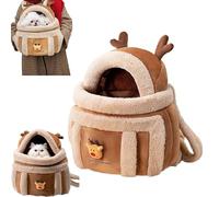 Plush Pet Bag,Warm Dog and Cat Backpack Carrier,Christmas Cat Bag,Winter Plush Elk-Shaped Pet,Reindeer Chest for Puppies,Double-Shoulder,Hand-Warm-A
