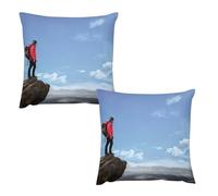 Plush Pillow Case Funda CojínStanding on The Top of The Mountain And Looking Far Away Impermeable 16 "x16 " - Peluche Suave, Cojines Verdes , Blancos , Fundas Cojines 16 "x16 " - Para Sofá,