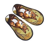 Plush Shoes Ardilla Que Come Nueces Impreso Cómodo Zapatos De Algodón Retro Pantuflas Para Unisex Otoño Invierno M