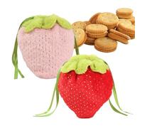 Plush Strawberry Goodie Bags, Stuffed Strawberry Treat Organizer Pouch, Multifunctional Drawstring Design, Party Supplies Wrap Bag for Packaging Easter Eggs, Snacks, 7.87x7.87 in