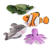 Plush Stuffed Ocean Animals | Plush Sea Creatures Set | Set of 4 Plush Ocean Animals | Octopus Sea Turtle Shark & Clownfish | Baby Stuffed Animals