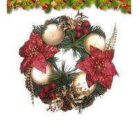 PLUSHCEWT Corona de Adviento de Navidad con Conos de Pino y Bayas Rojas Guirnalda de Adviento con 4 candelabros Coronas para Mesa del Comedor o Fiestas de Navidad Hogar(23 x23 x 9cm)