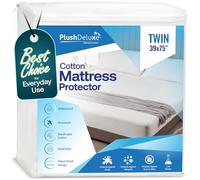 PlushDeluxe Doble Protector De Colchón 100% Impermeable Hipoalergénico, Sin Vinilo, Superficie De Felpa De Algodón Suave Transpirable