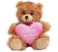Plushland Oso moca, sosteniendo un corazón en rosa, mensaje impreso feliz día de la madre (moca)