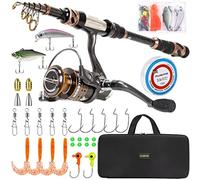 PLUSINNO Combos de caña de Pescar y Carrete, caña de Pescar telescópica de Fibra de Carbono de 24 toneladas, Carrete Giratorio 12 + 1 rodamientos Blindados, Bolsa de Transporte de Acero Inoxidable,