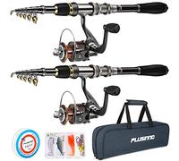 PLUSINNO, Kit Completo de caña de Pescar telescópica de Fibra de Carbono y Carrete, 12 + 1 rodamientos Blindados, Carrete Giratorio BB de Acero Inoxidable, 2 Unidades