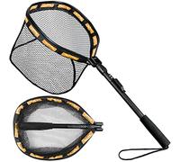 PLUSINNO Red de pesca flotante para cabeza de acero, salmón, mosca, kayak, lubina, pesca de trucha, bagre, red de aterrizaje recubierta de goma para una fácil captura y liberación, compacta y plegable