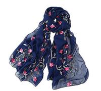Pluto & Fox Fular De Mujer Bordado Con Flores Bufanda De Seda Diseño Retro Elegante Pañuelo cuello Estola (Azul, 75cm*175cm)